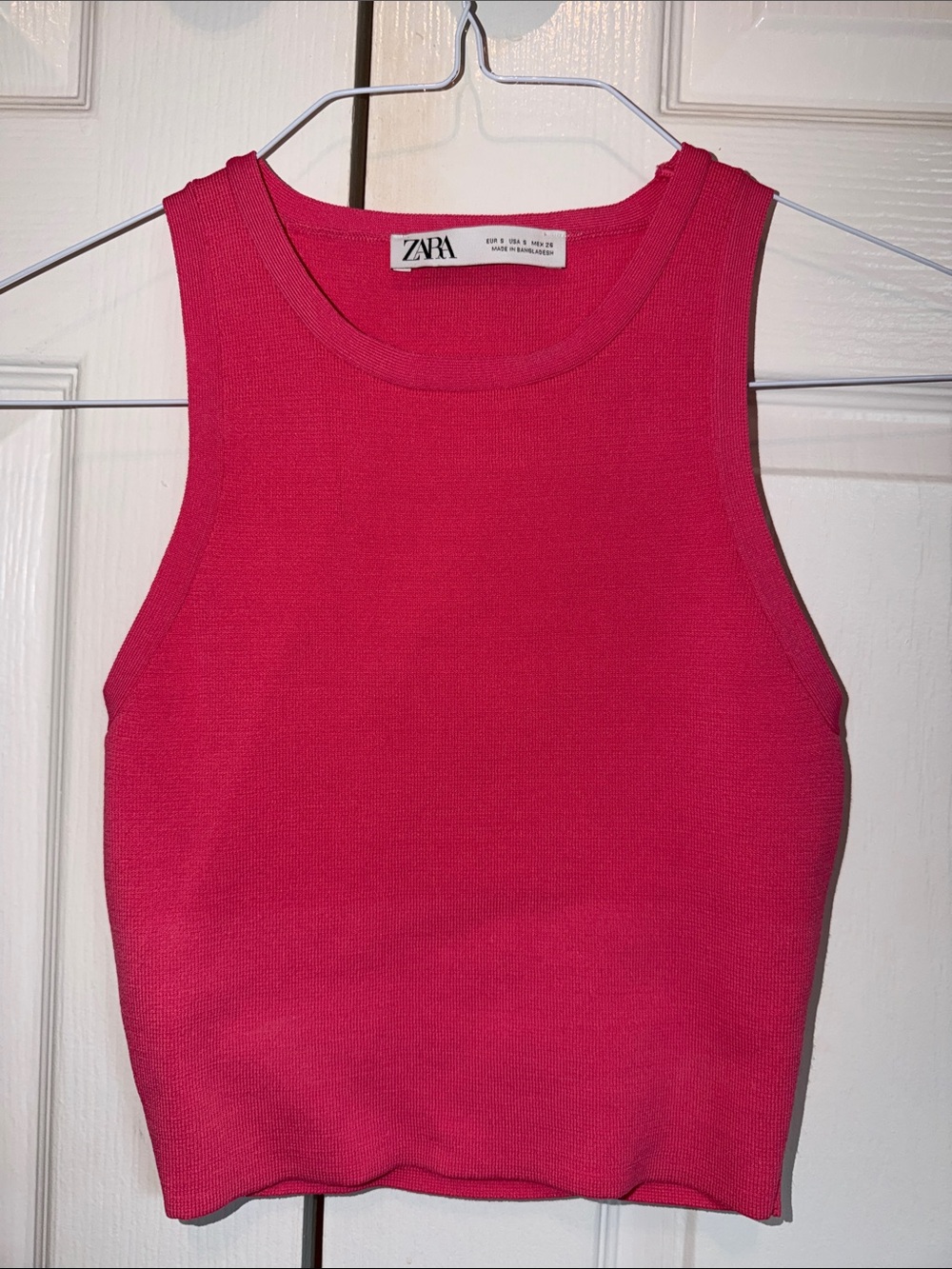 Zara Hot Pink Ribbed Tank Cropped Tank Top Size Small